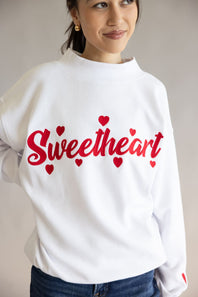 1897 Active Sweetheart Embroidered Mock Neck Sweatshirt for Women in White/Red
