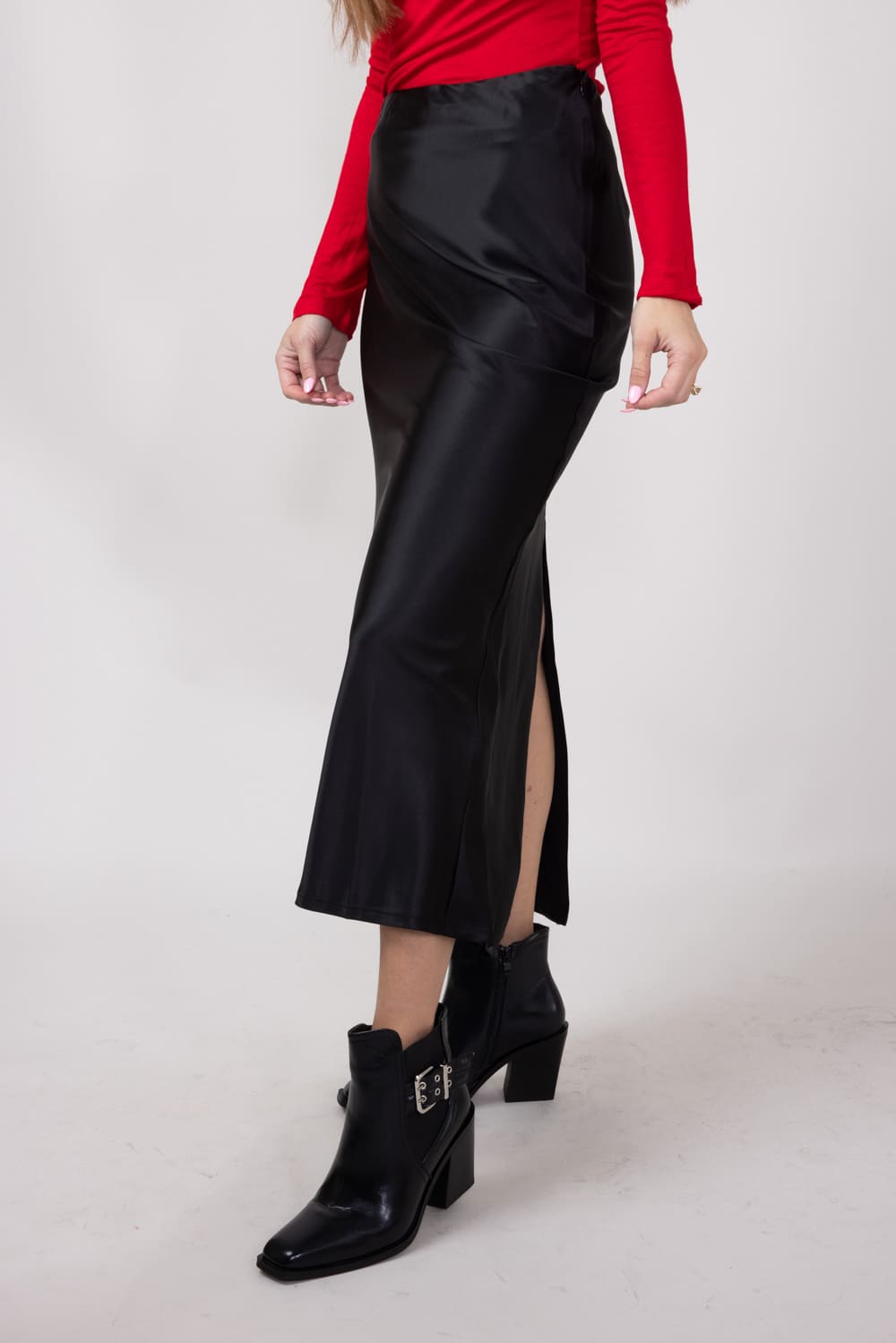 Satin Maxi Skirt for Women in Black | PCS241-BLACK – Glik's