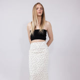 Satin Polka Dot Maxi Skirt for Women in Ivory