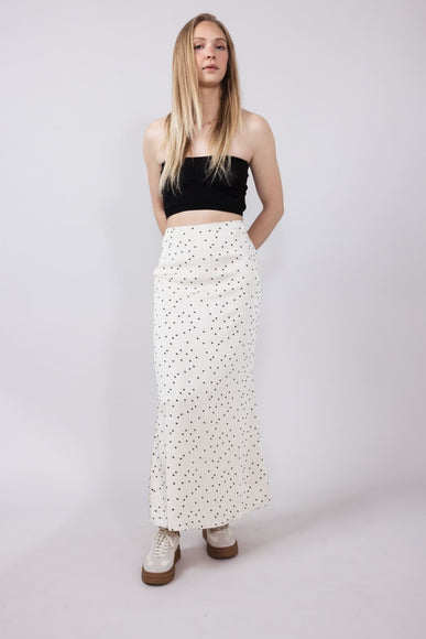 Satin Polka Dot Maxi Skirt for Women in Ivory