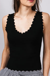 Scallop Tank Top for Women in Black