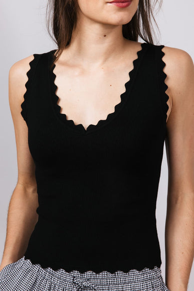 Scallop Tank Top for Women in Black