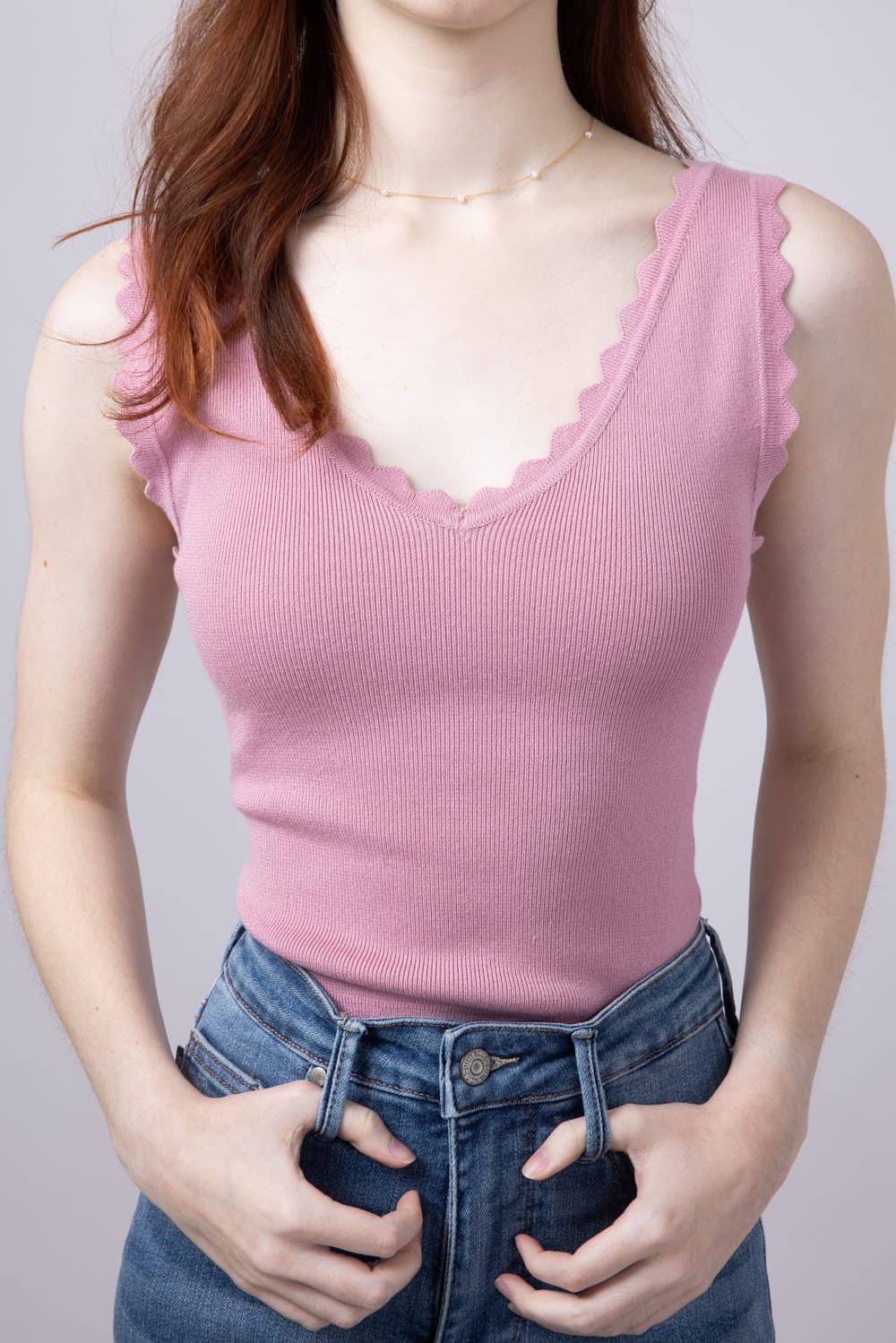 Scallop Tank Top for Women in Dusty Pink | TW1000-DUSTYPINK