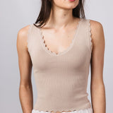 Scallop Tank Top for Women in Taupe