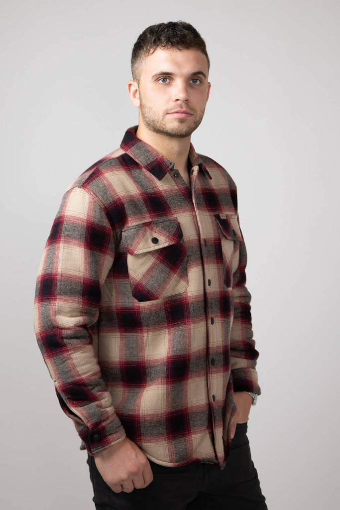 Sherpa Lined Flannel Shacket for Men in Khaki | MTJ04860F4