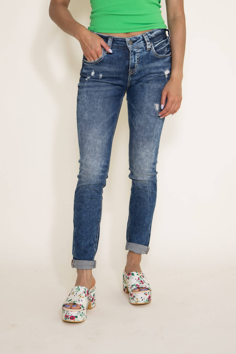 Silver Jeans Destructed Skinny Girlfriend Jeans for Women