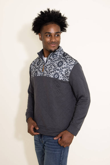 Simply Southern Mens Shirts 1/4 Zip Geo Print Quilted Pullover for Men in Grey