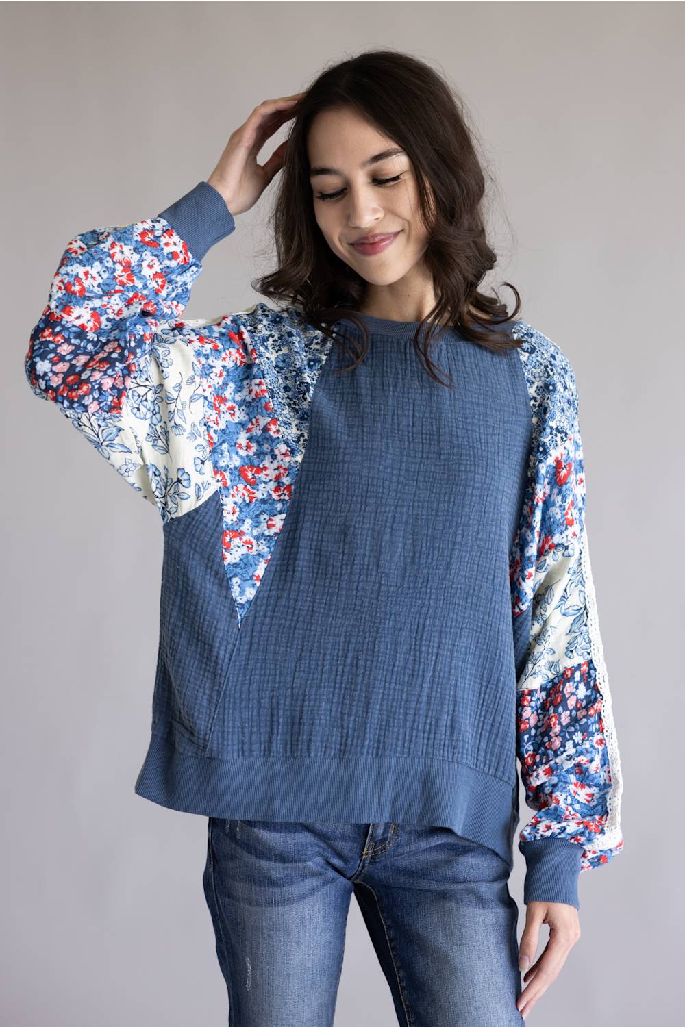 Simply Southern Americana Floral Pullover for Women in Navy