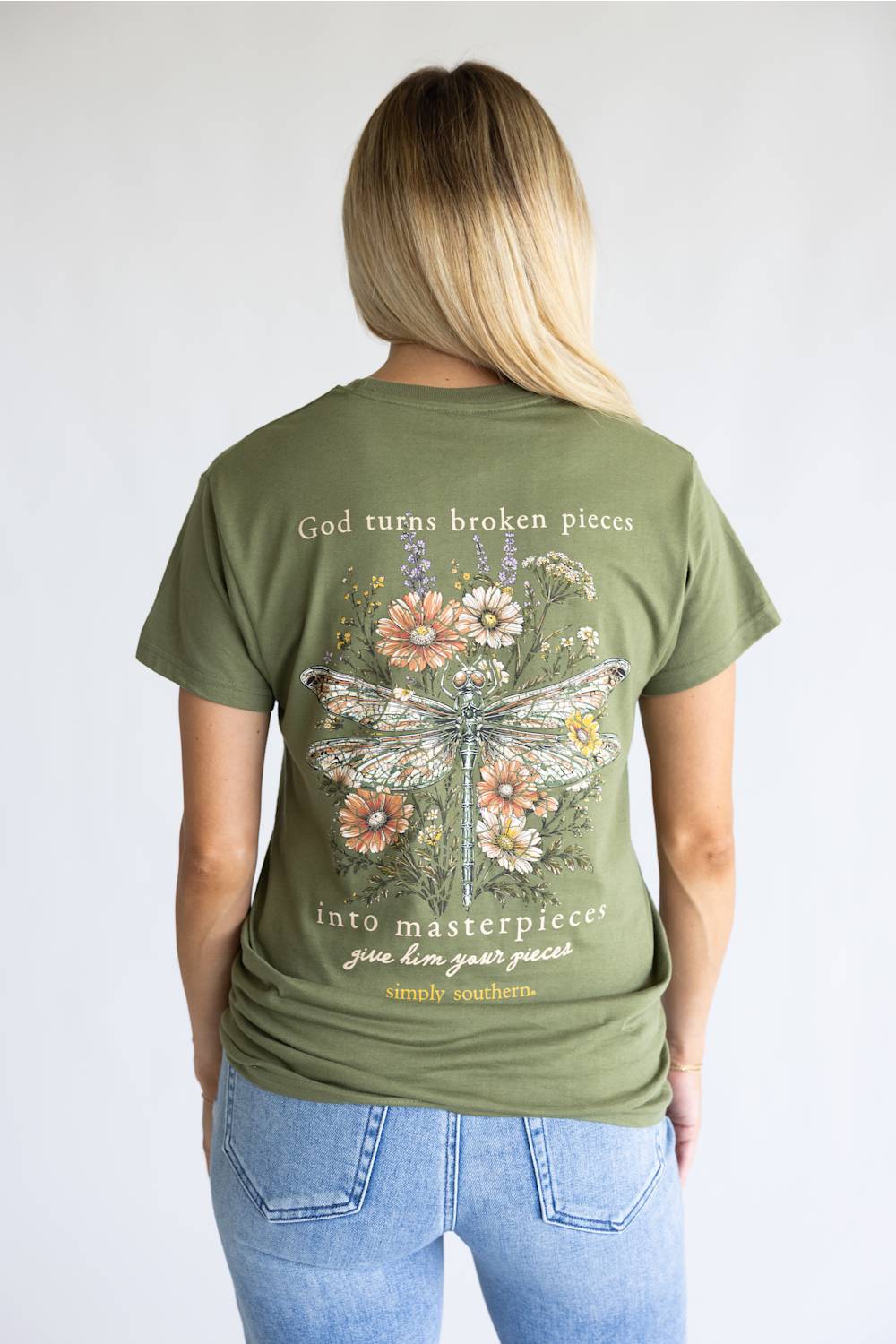 Simply Southern Broken Pieces T-Shirt for Women in Dill