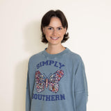 Simply Southern Butterfly Distressed Pullover for Women in Blue