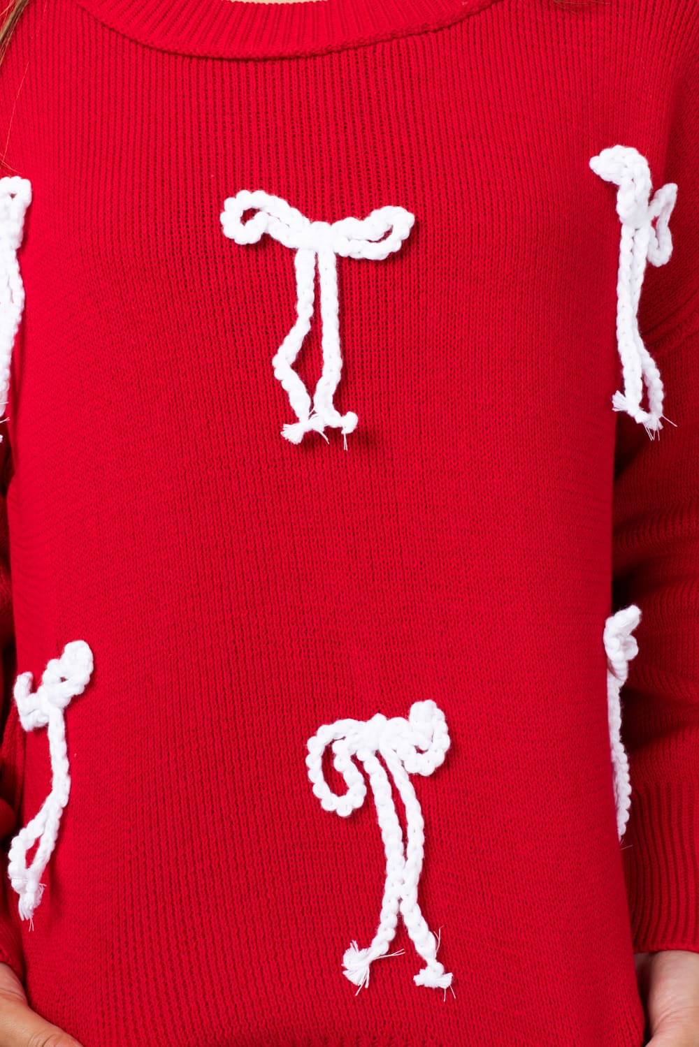 Simply Southern Cable Knit Sweater with Bows for Women in Red