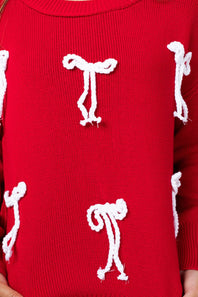 Simply Southern Cable Knit Sweater with Bows for Women in Red