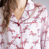 Simply Southern Candy Cane Bow Holiday Satin Pajama Set for Women in Pink