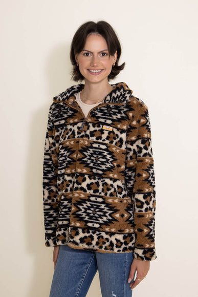 Simply Southern Classic Sherpa Zip Pullover for Women in Aztec Leo
