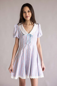 Simply Southern Collared Puff Sleeve Dress for Women in Pink/Blue