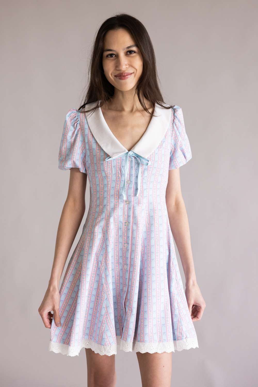 Simply Southern Collared Puff Sleeve Dress for Women in Pink/Blue