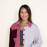 Womens Simply Southern Color Block Cropped Shacket for Women in Red Maroon