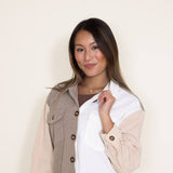 Womens Simply Southern Color Block Shacket for Women in Brown/White