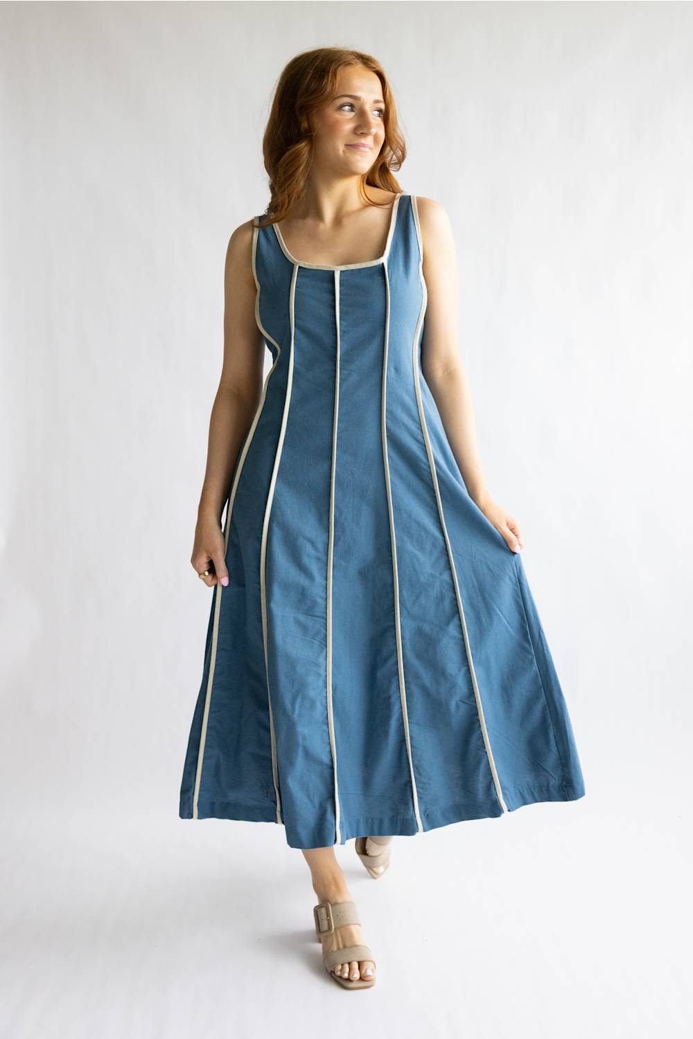 Simply Southern Contrast Seamed Dress for Women in Denim