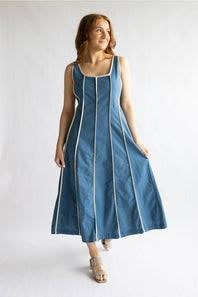 Simply Southern Contrast Seamed Dress for Women in Denim