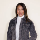 Simply Southern Womens Cordy Acid Wash Cropped Shacket for Women in Grey