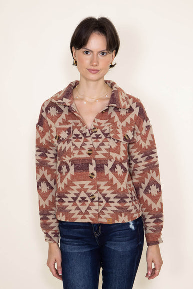 Womens Simply Southern Clothing Cropped Navajo Shacket for Women in Red