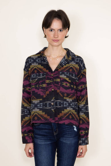 Simply Southern Womens Cropped Patterned Shacket for Women in Multi 