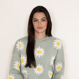Simply Southern Womens Sweater for Women Daisy Print Cropped Sweater for Women in Green
