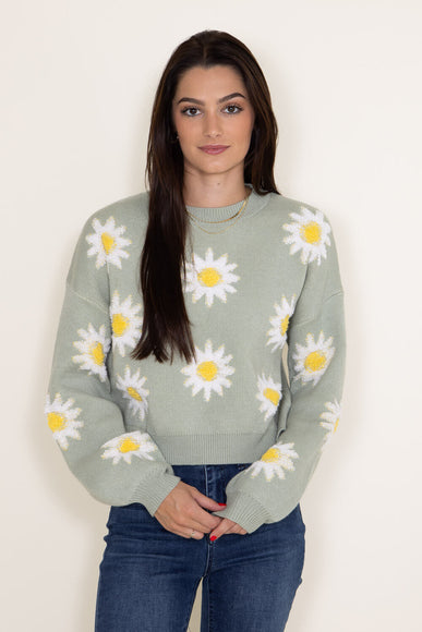 Simply Southern Womens Sweater for Women Daisy Print Cropped Sweater for Women in Green