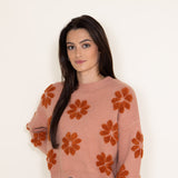 Simply Southern Womens Daisy Print Cropped Sweater for Women in Peach Orange