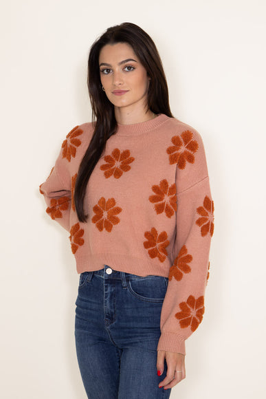 Simply Southern Womens Daisy Print Cropped Sweater for Women in Peach Orange