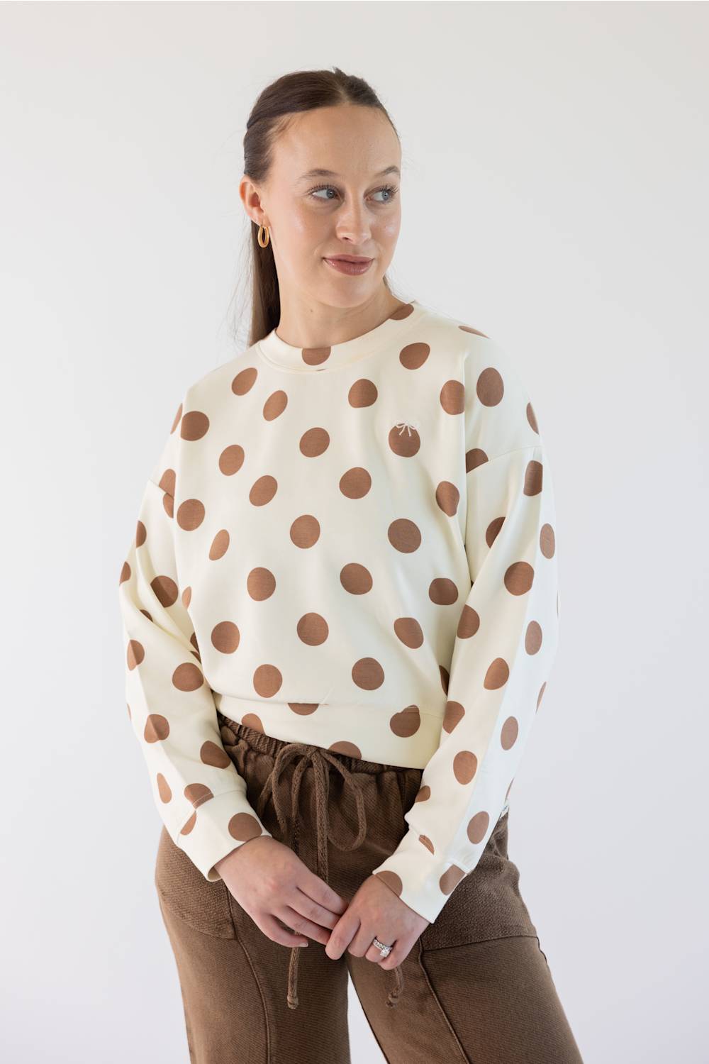 Simply Southern Dotted Lounge Pullover for Women in Cream/Tan | PP-0226-PULL-LNG-CRW-CRM