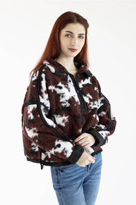 Simply Southern Eileen Mock Neck Pullover for Women in Cow Print | PP-0226-PULL-EILEEN-COW