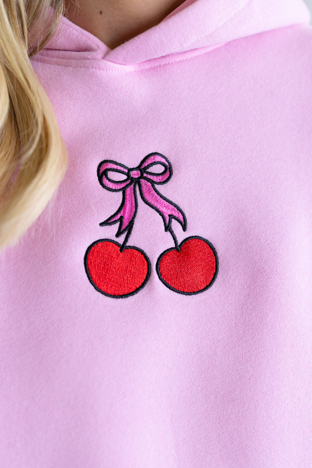 Simply Southern Embroidered Dilara Cherry Hoodie for Women in Pink