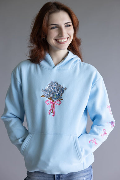 Womens Simply Southern Embroidered Dilara Flower Hoodie for Women in Light Blue