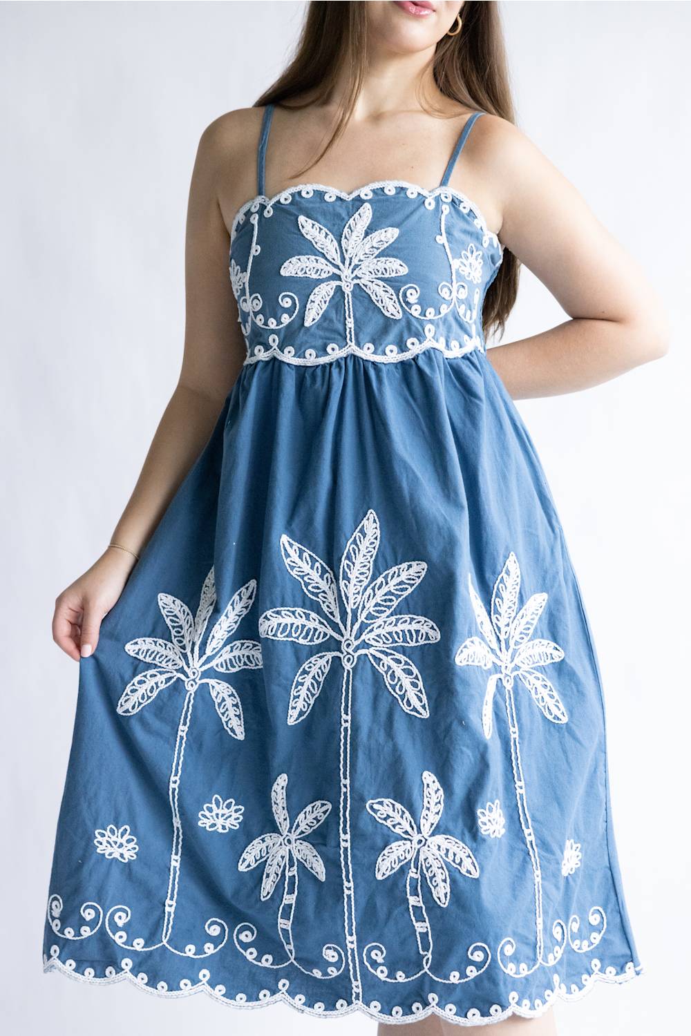 Embroidered Palm Tree Midi Dress – Simply Southern