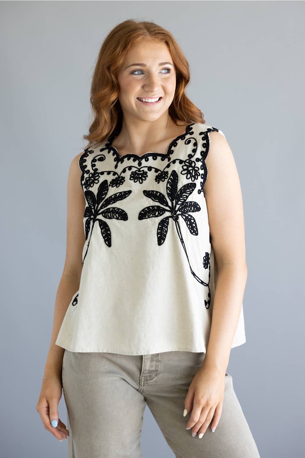 Simply Southern Embroidered Top for Women in Linen