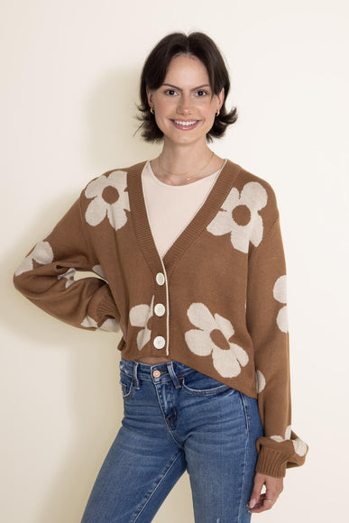 Simply Southern Womens Flowers Cropped Cardigan for Women in Brown