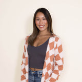 Simply Southern for Women Fuzzy Checkerboard Long Cardigan for Women in Tan