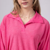 Simply Southern Womens Geo Pattern Johnny Collar Pullover Top for Women in Pink