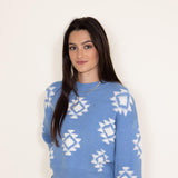 Simply Southern Womens Geo Print Cropped Sweater for Women in Blue