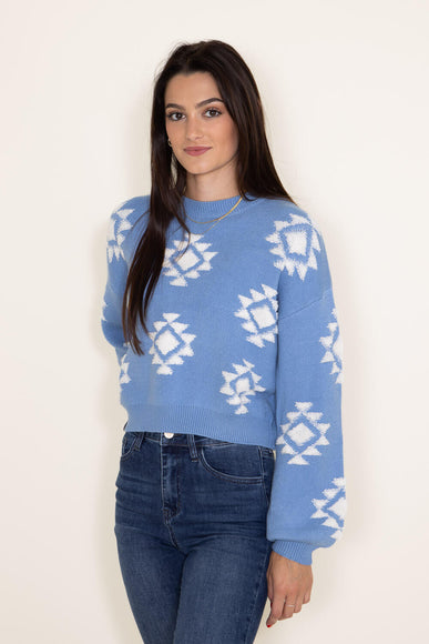 Simply Southern Womens Geo Print Cropped Sweater for Women in Blue