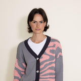 Simply Southern Groovy Zebra Print Cropped Cardigan for Women in Grey