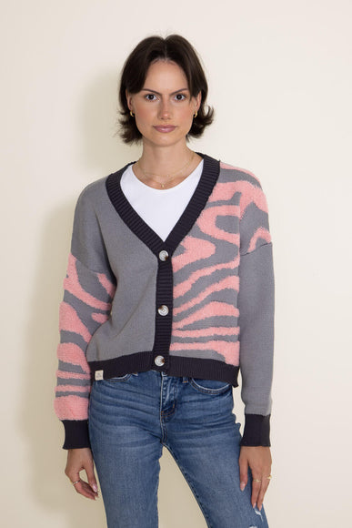 Simply Southern Groovy Zebra Print Cropped Cardigan for Women in Grey