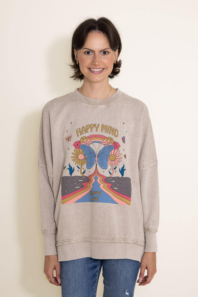 Simply Southern Happy Mind Distressed Pullover for Women in Cream