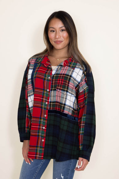 Womens Simply Southern Shirts Holiday Multi Plaid Flannel for Women in Red
