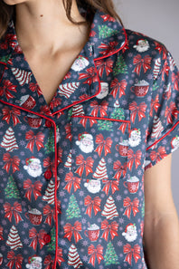 Simply Southern Holiday Pajama Shorts Set for Women in Black Multi