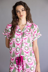 Simply Southern Holiday Satin Pajama Set for Women in Pink