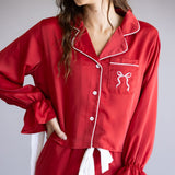 Simply Southern Holiday Satin Pajama Set for Women in Red