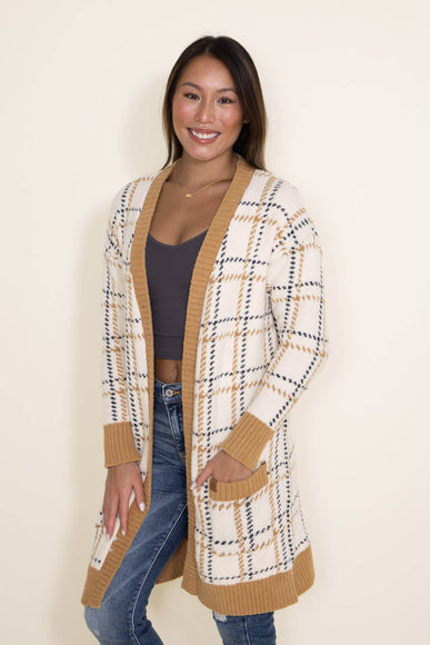 Women Simply Southern Open Front Plaid Cardigan for Women in Brown